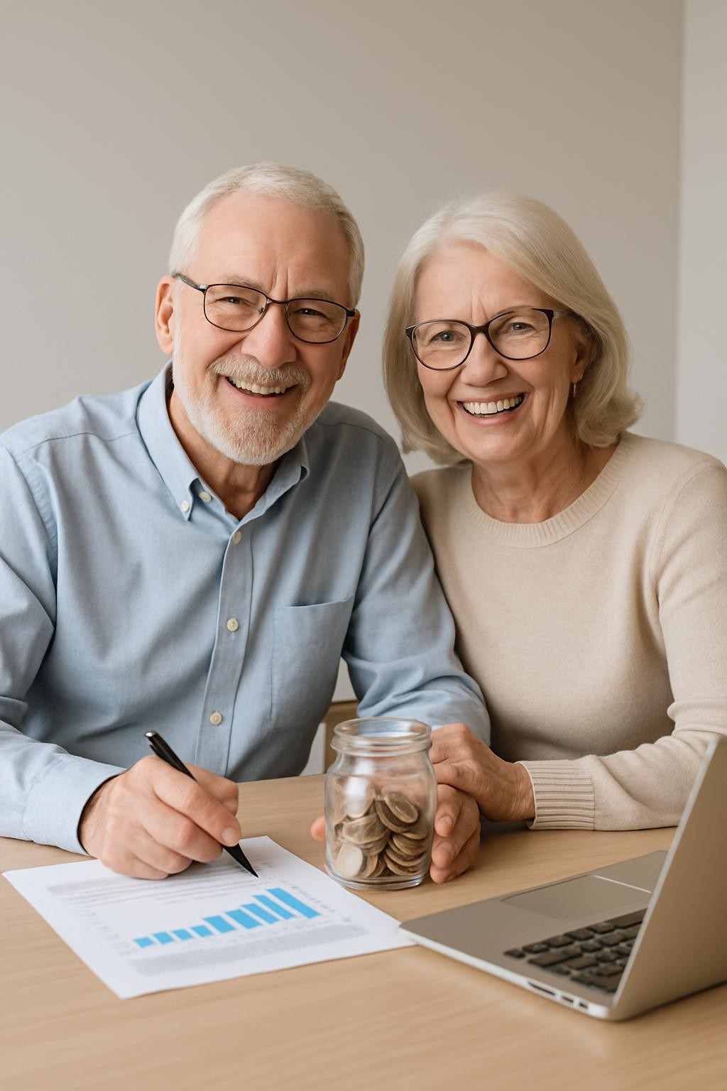 idosos felizes planejando sua aposentadoria, conceito de poupança, segurança financeira, ambiente positivo, sem frases ou textos visíveis na imagem