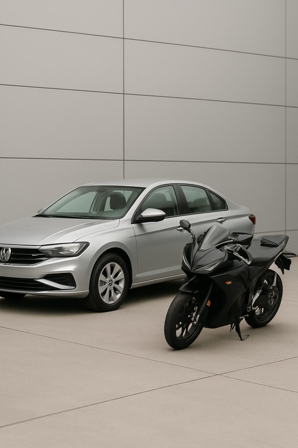 imagem realista de um carro e uma moto