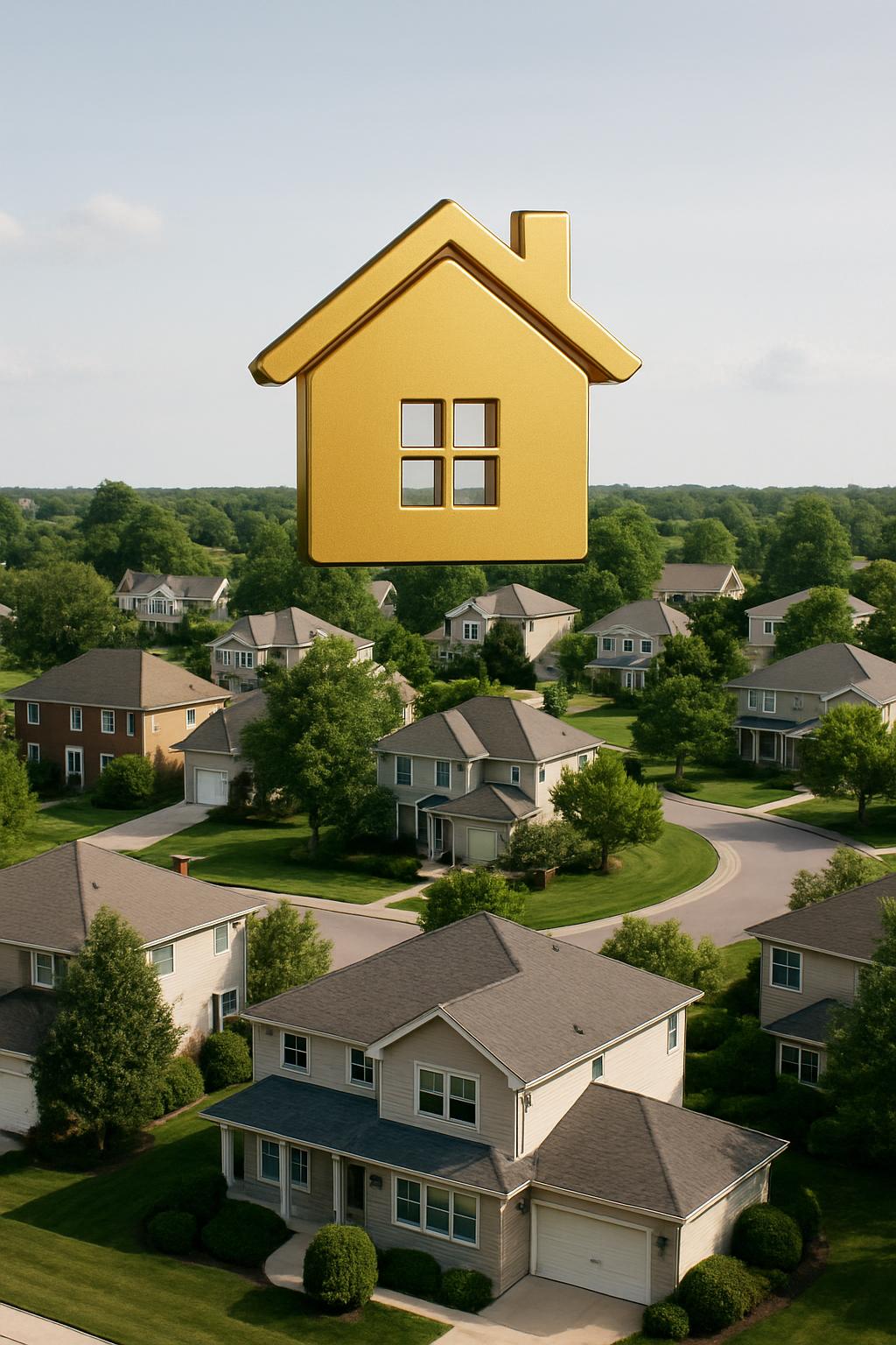 Uma imagem de uma casa no topo de uma imagem de várias casas .