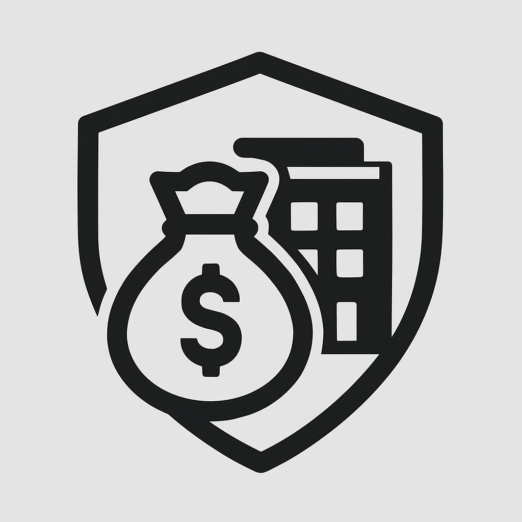 ícone moderno, profissional e inovador representando proteção de rendimento empresarial, estilo minimalista, tons sóbrios, adequado para seguros empresariais